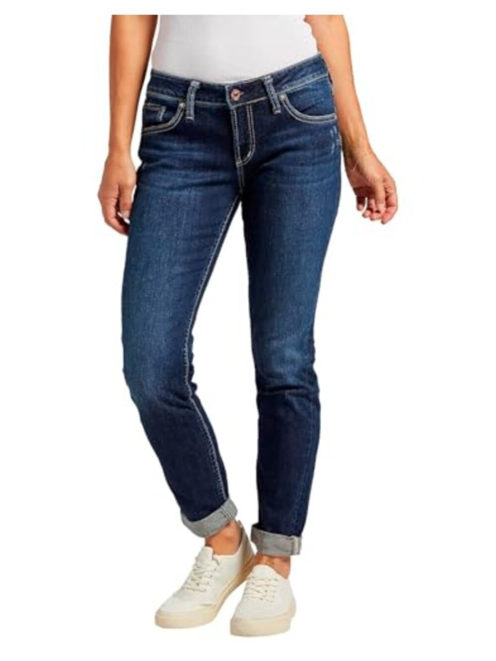 Boyfriend Mid Rise Slim Leg Jeans 5-Pocket Zip Fly Casual Denim